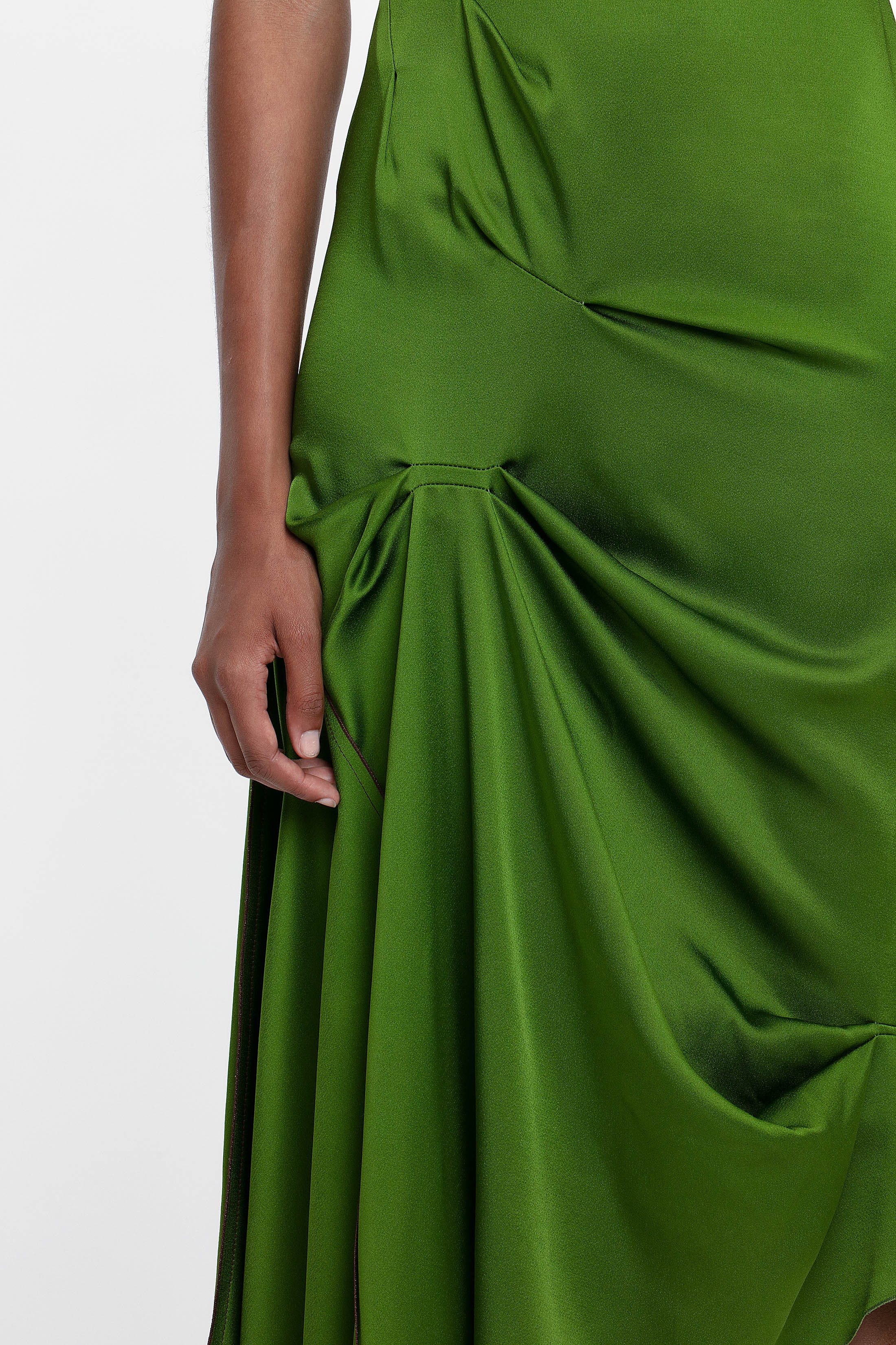 Draped Tuck Detail Midi Dress in Algae Green - 6