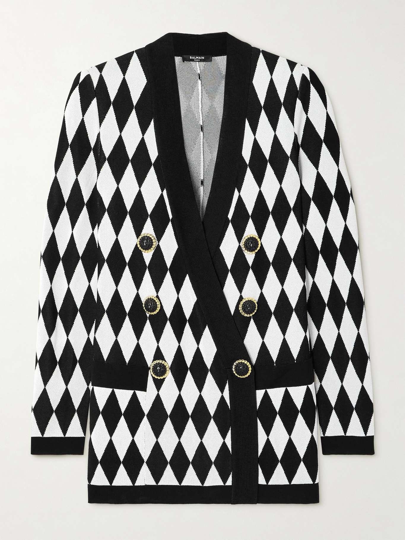 Double-breasted argyle jacquard-knit blazer - 1