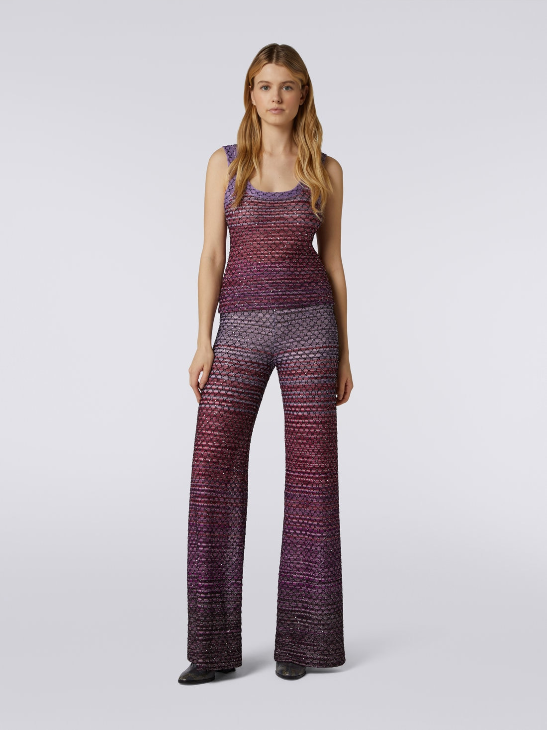Viscose blend trousers with mesh and sequins - 2