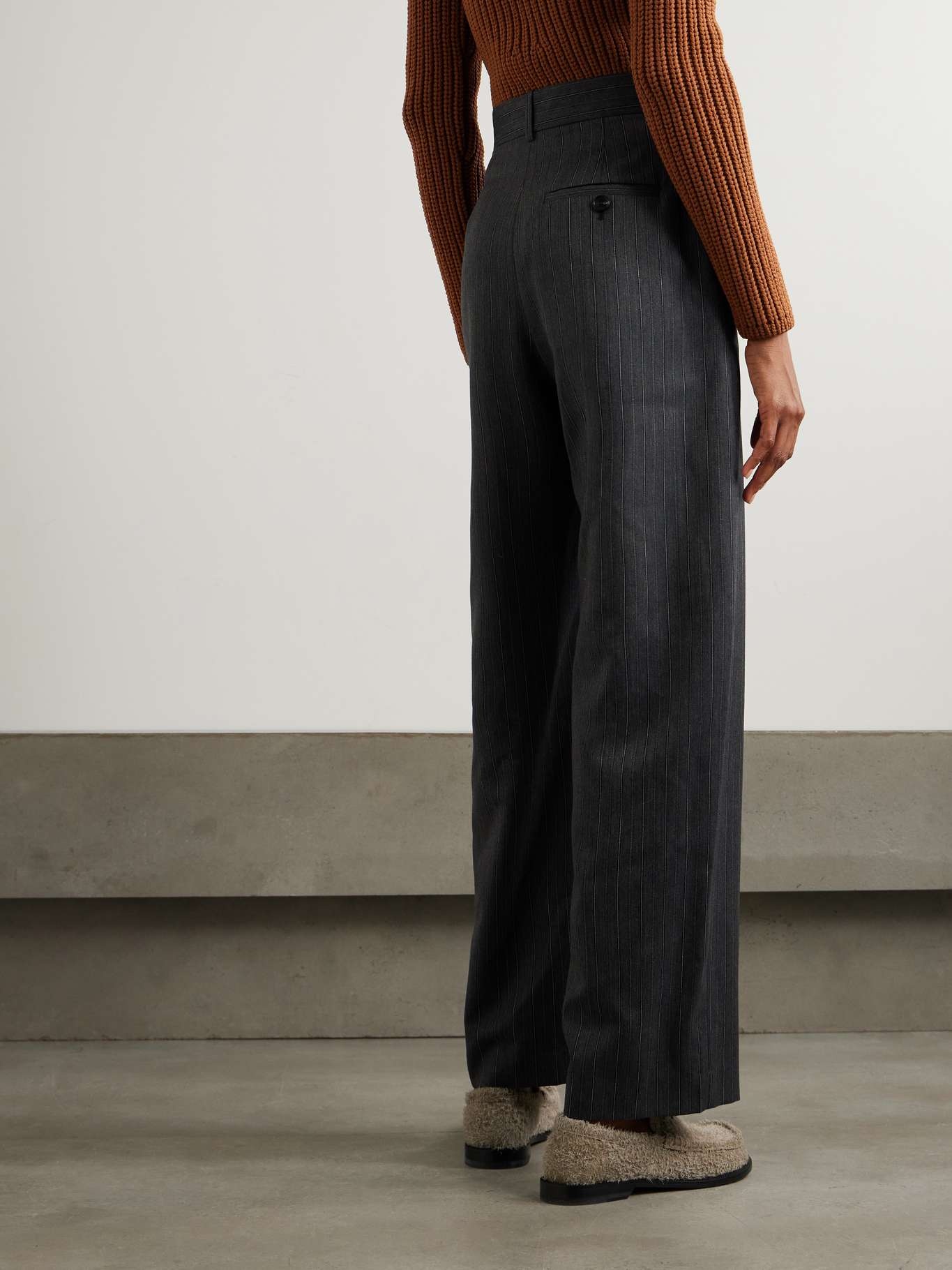 Pinstriped wool wide-leg pants - 3