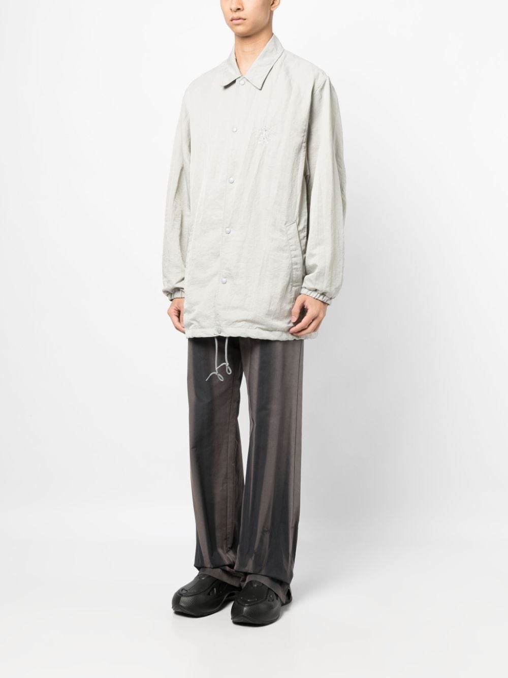 logo-embroidered shirt jacket - 4