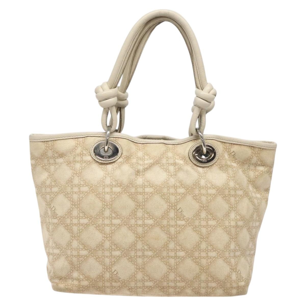 DIOR Canage Hand Bag Coated Canvas Beige Silver - 3