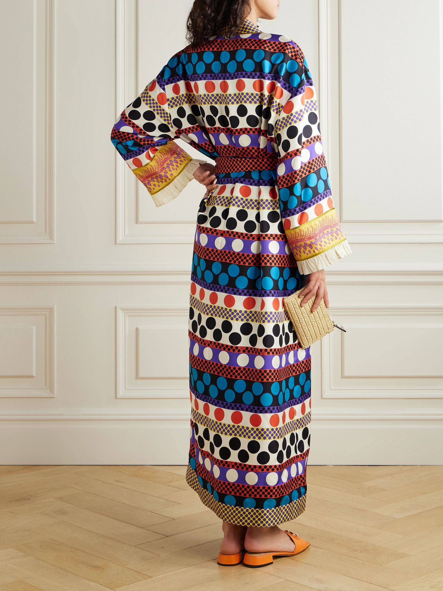 Belted ruffled printed silk-twill robe Multi - 3