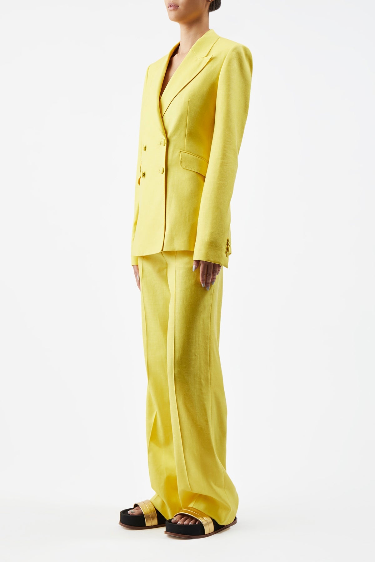 Vesta Pant in Cadmium Yellow Silk Wool with Linen - 4