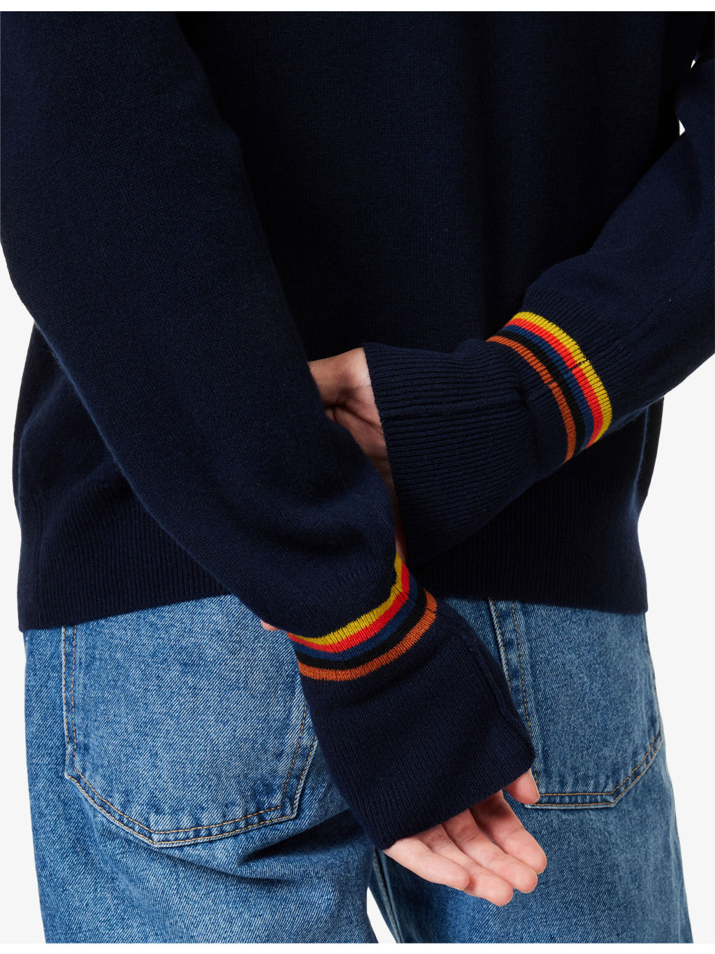 Striped-Cuffs Regular-Fit Cashmere Polo Shirt - 5
