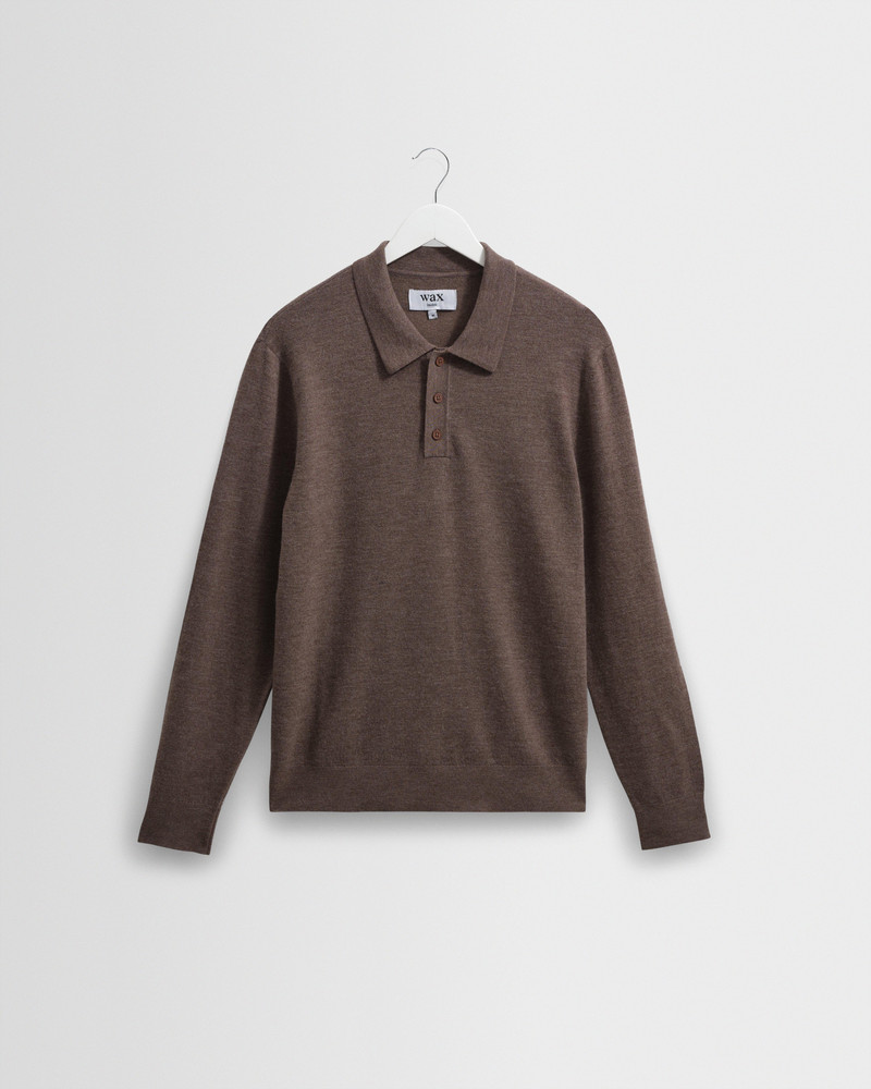 Oban - Brown Marl Worsted Wool Knitted Polo 1