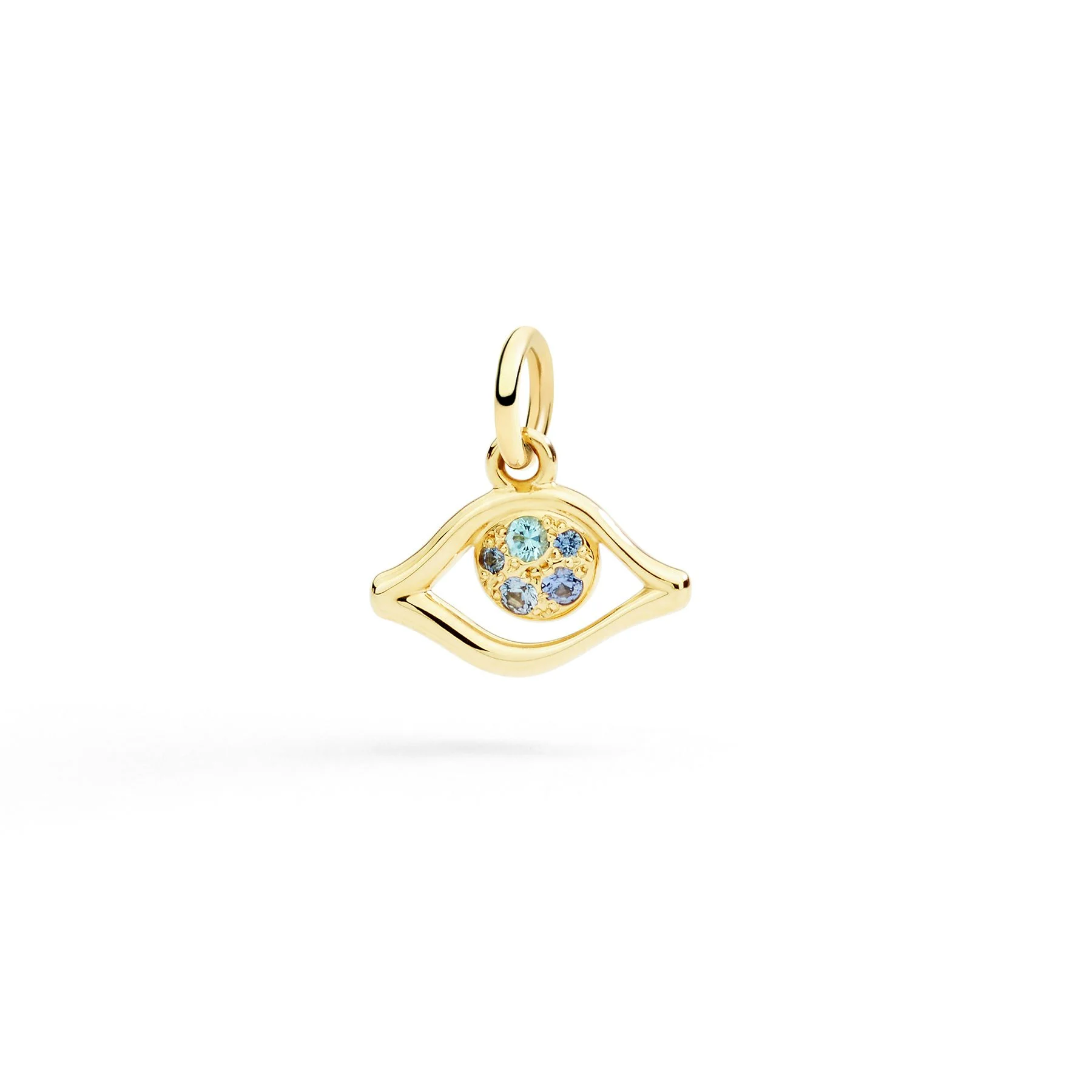 YELLOW GOLD EYE CHARM, SAPPHIERS & TOPAZ - 1
