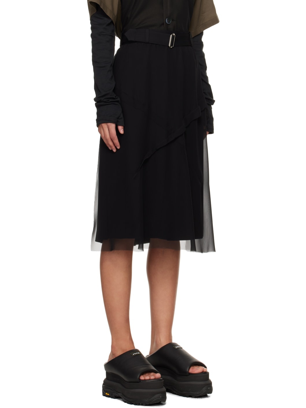 Black Layered Midi Skirt - 2