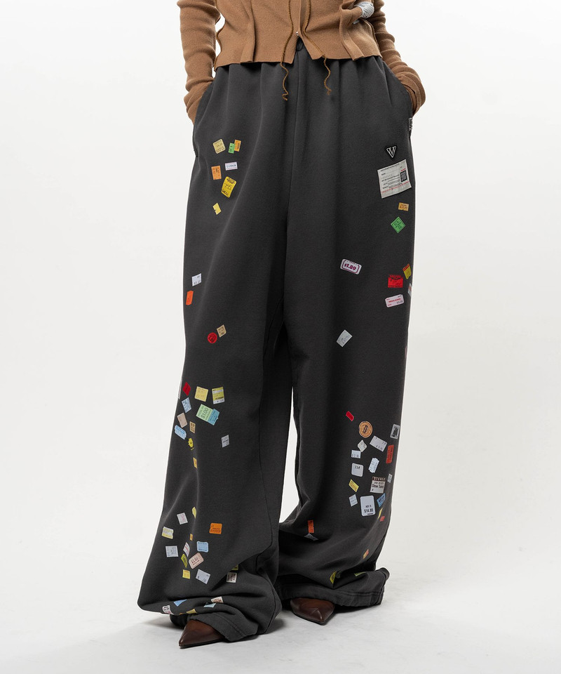 Price Tag Sticker Printed Wide Sweat Pants 6