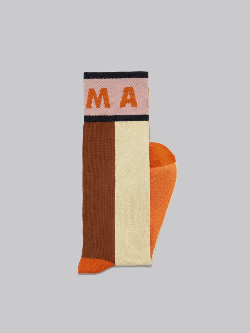 BROWN COLOUR-BLOCK COTTON SOCKS - 2
