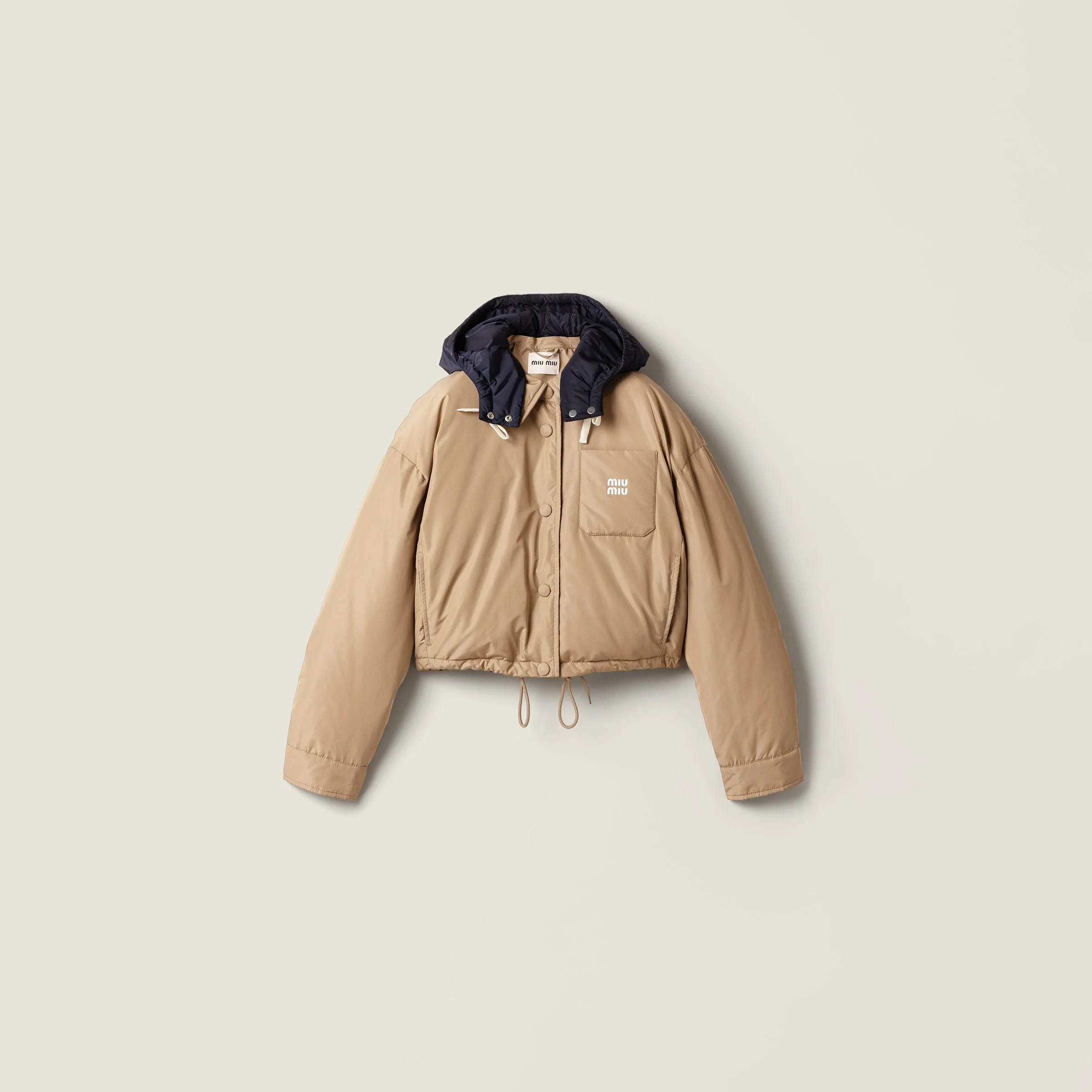Technical pongé down hoodie jacket - 1