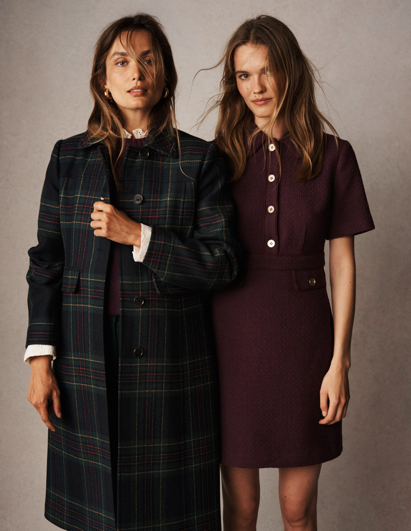 St Albans Fitted Coat-Navy & Green Tonal Check 6