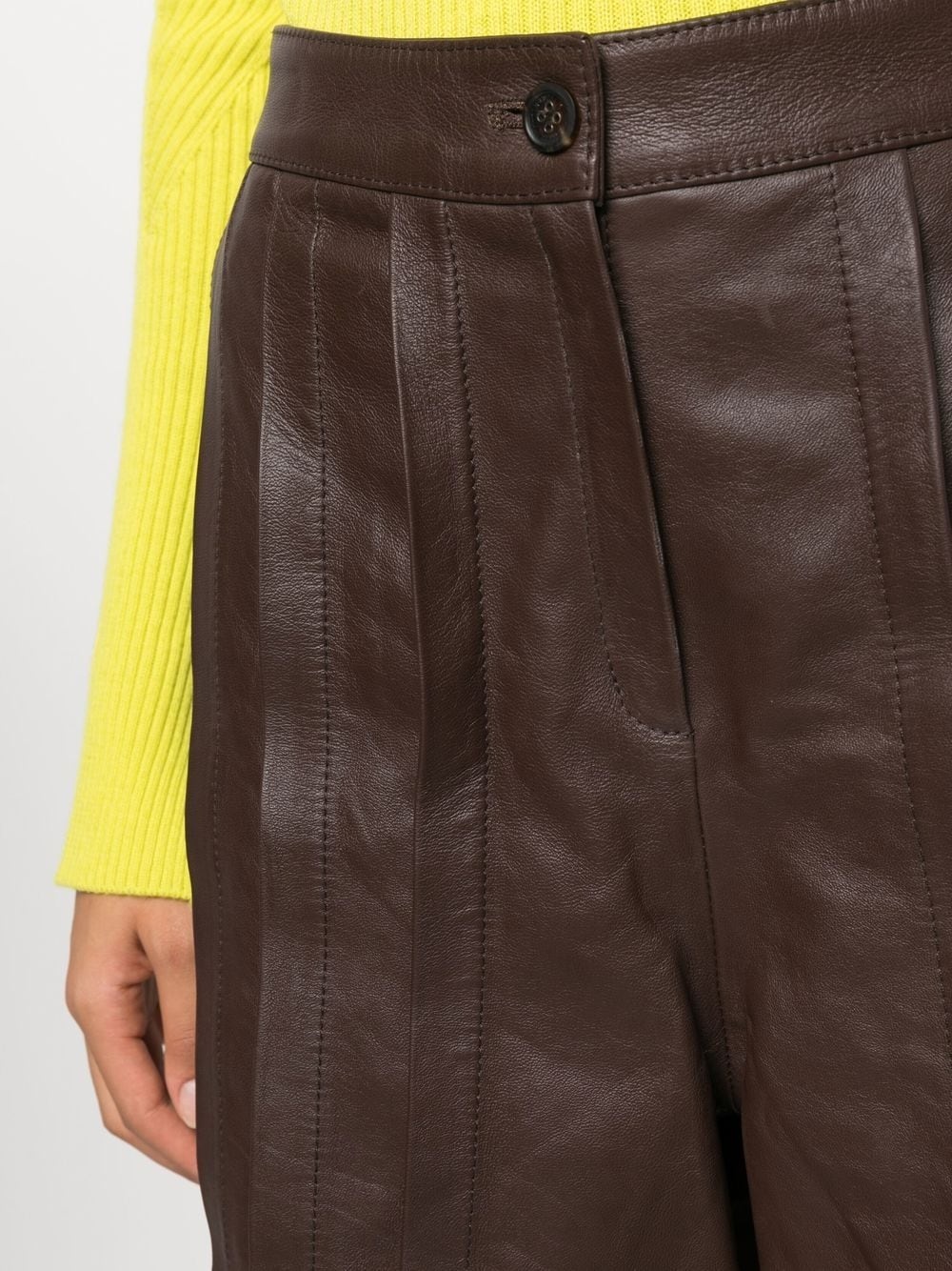 pleated leather shorts - 5