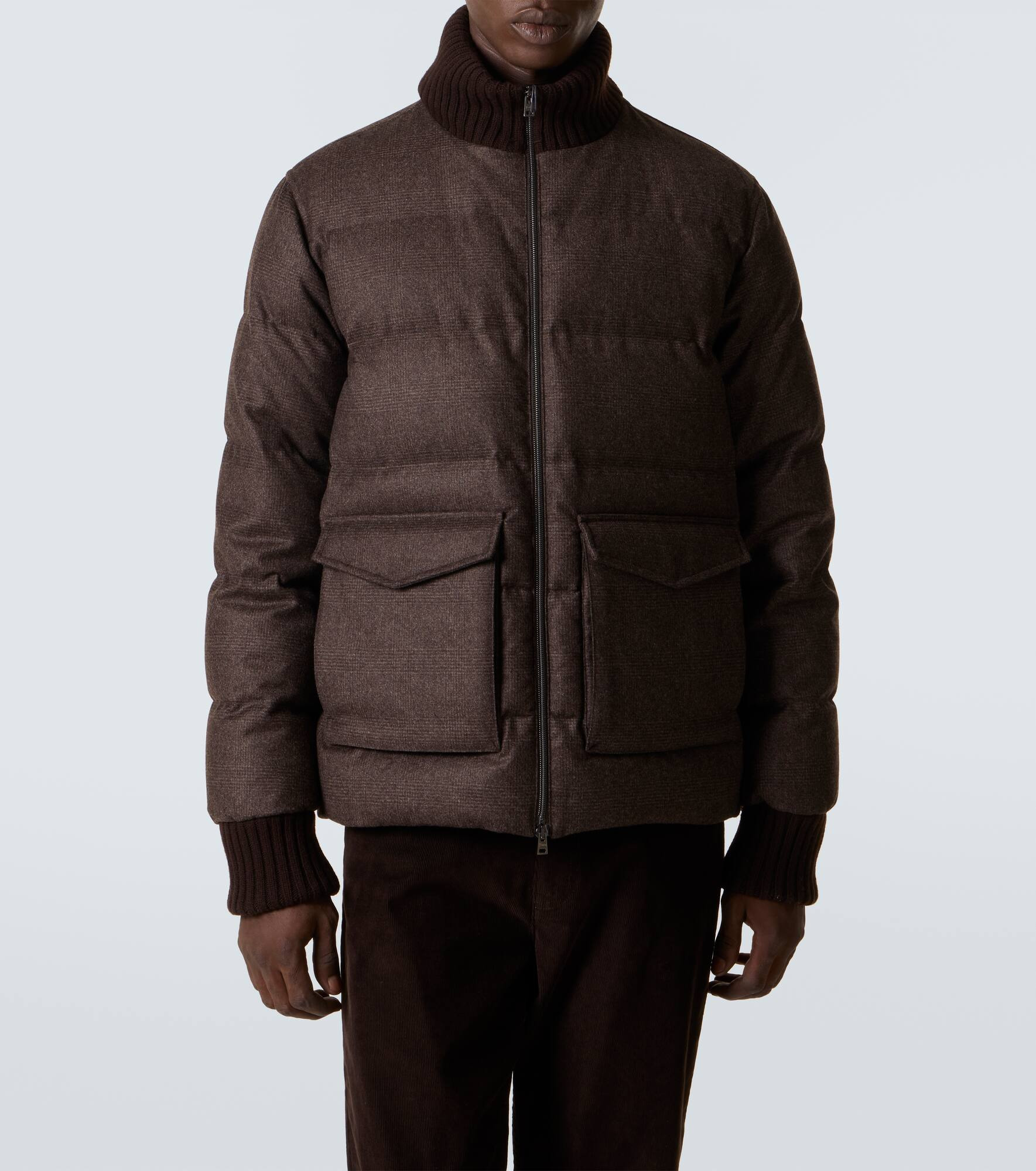 Checked wool and cashmere down jacket - 3