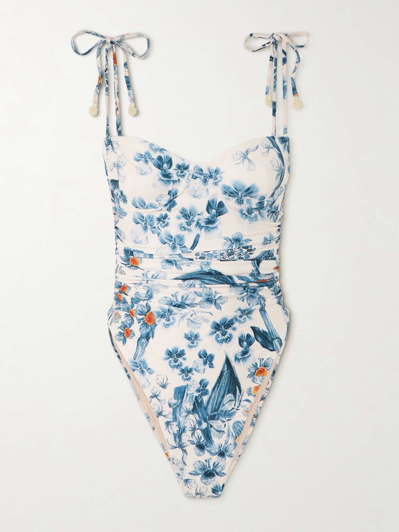 Rabano Petalo faux-pearl embellished floral-print recycled stretch swimsuit - 1