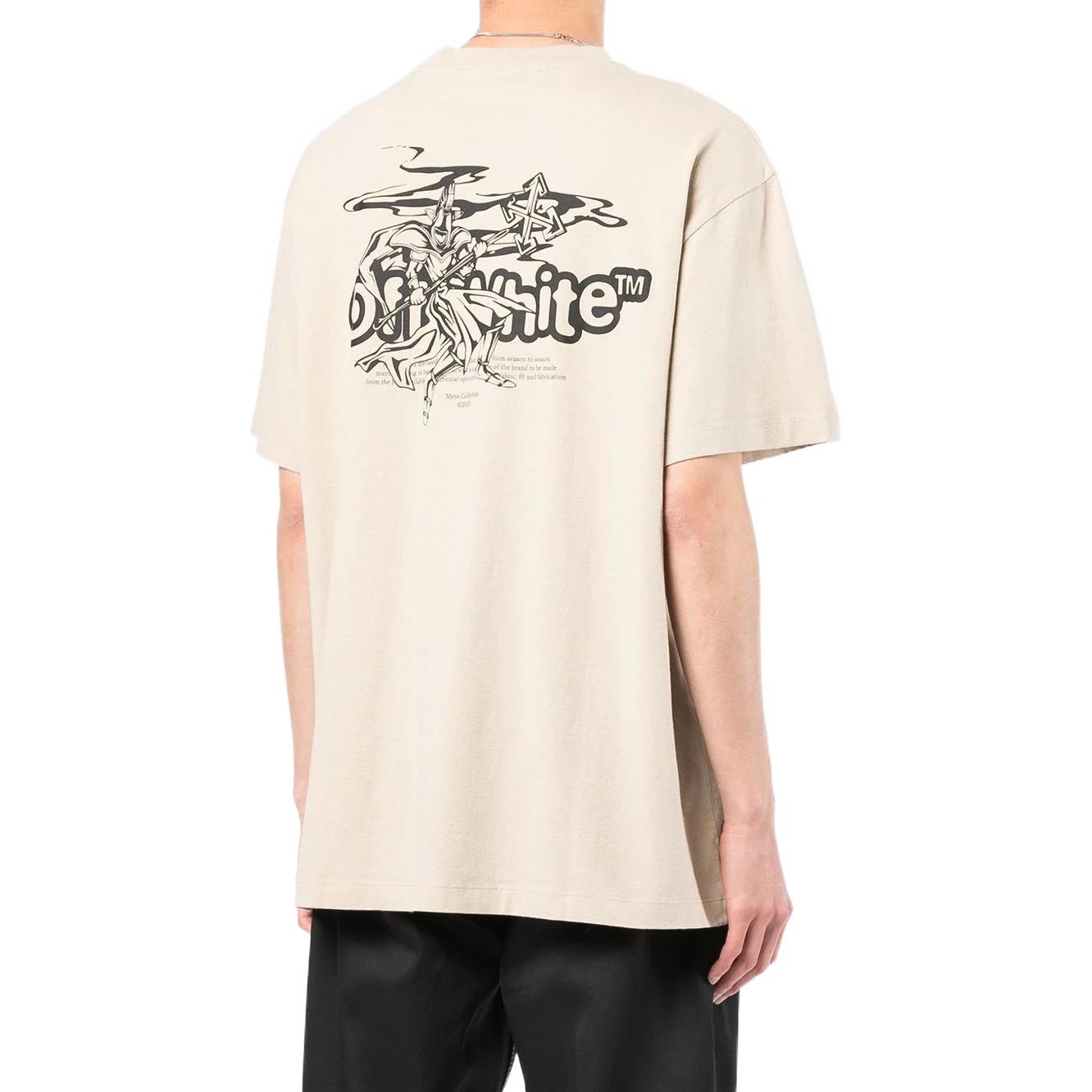 Men's Off-White SS22 Logo Printing Short Sleeve Loose Fit Light Brown T-Shirt OMAA038S22JER0031710 - 4