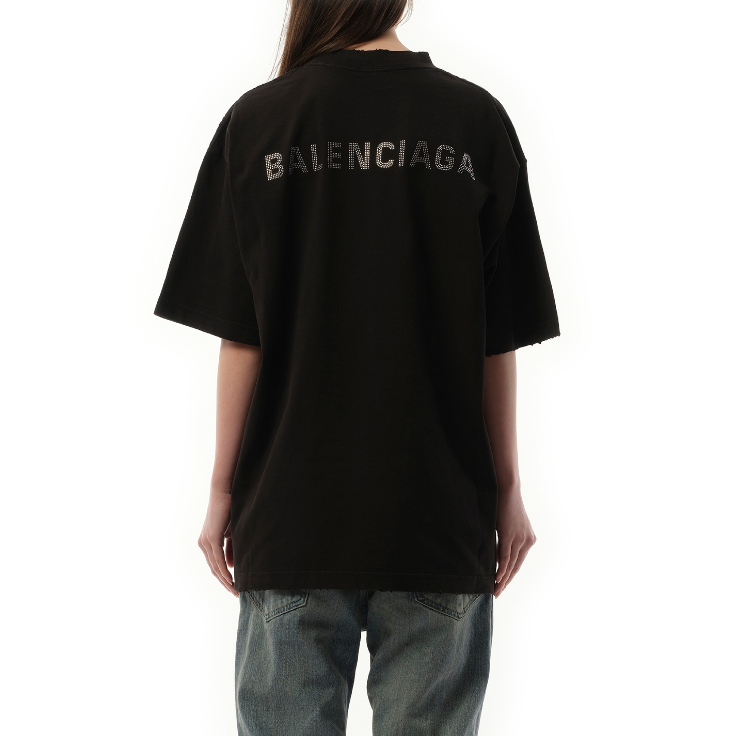 BALENCIAGA Back Strass Medium Fit T-Shirt in Faded Black