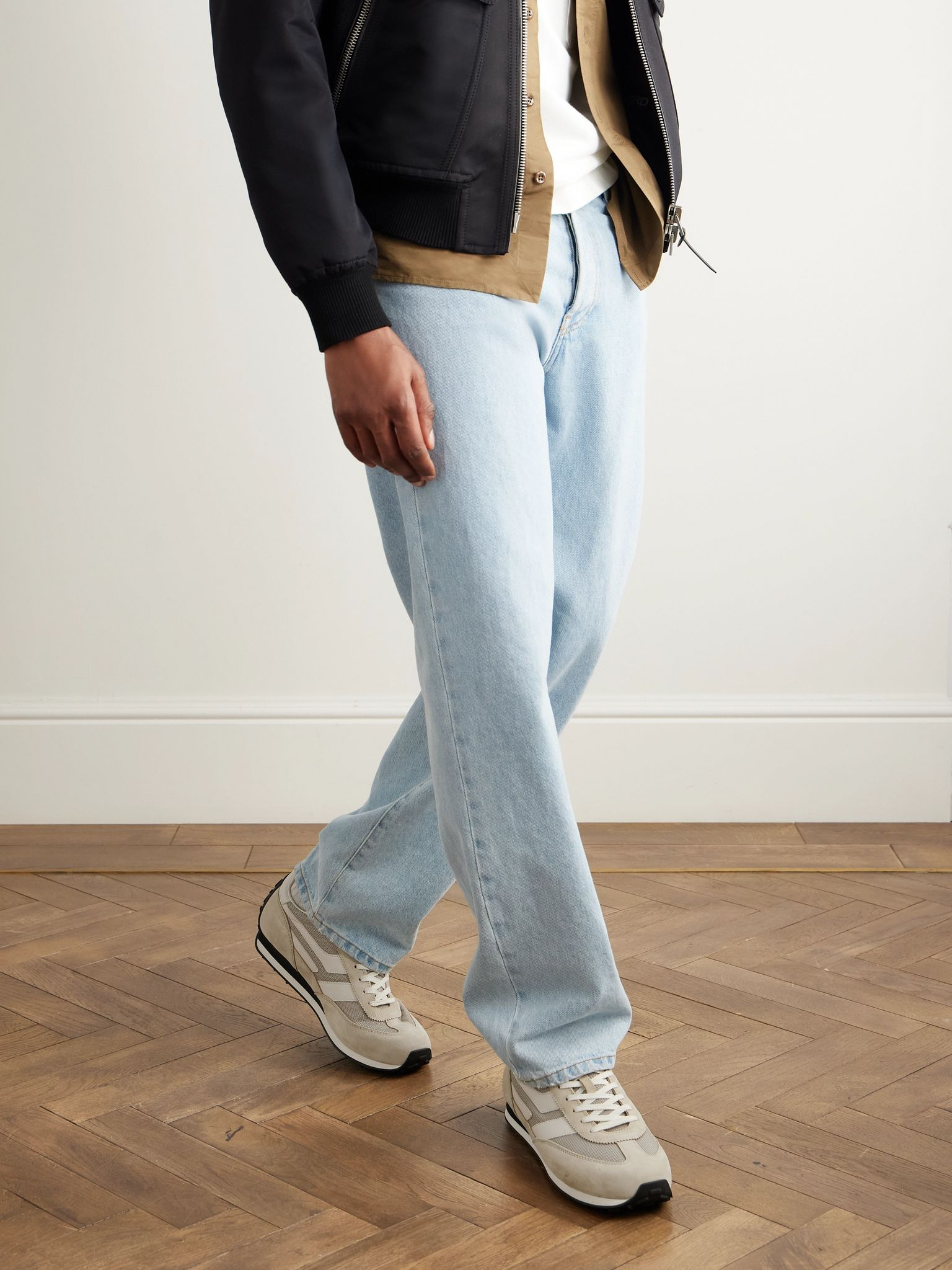 Mesh and Leather-Trimmed Suede Sneakers Cream - 2