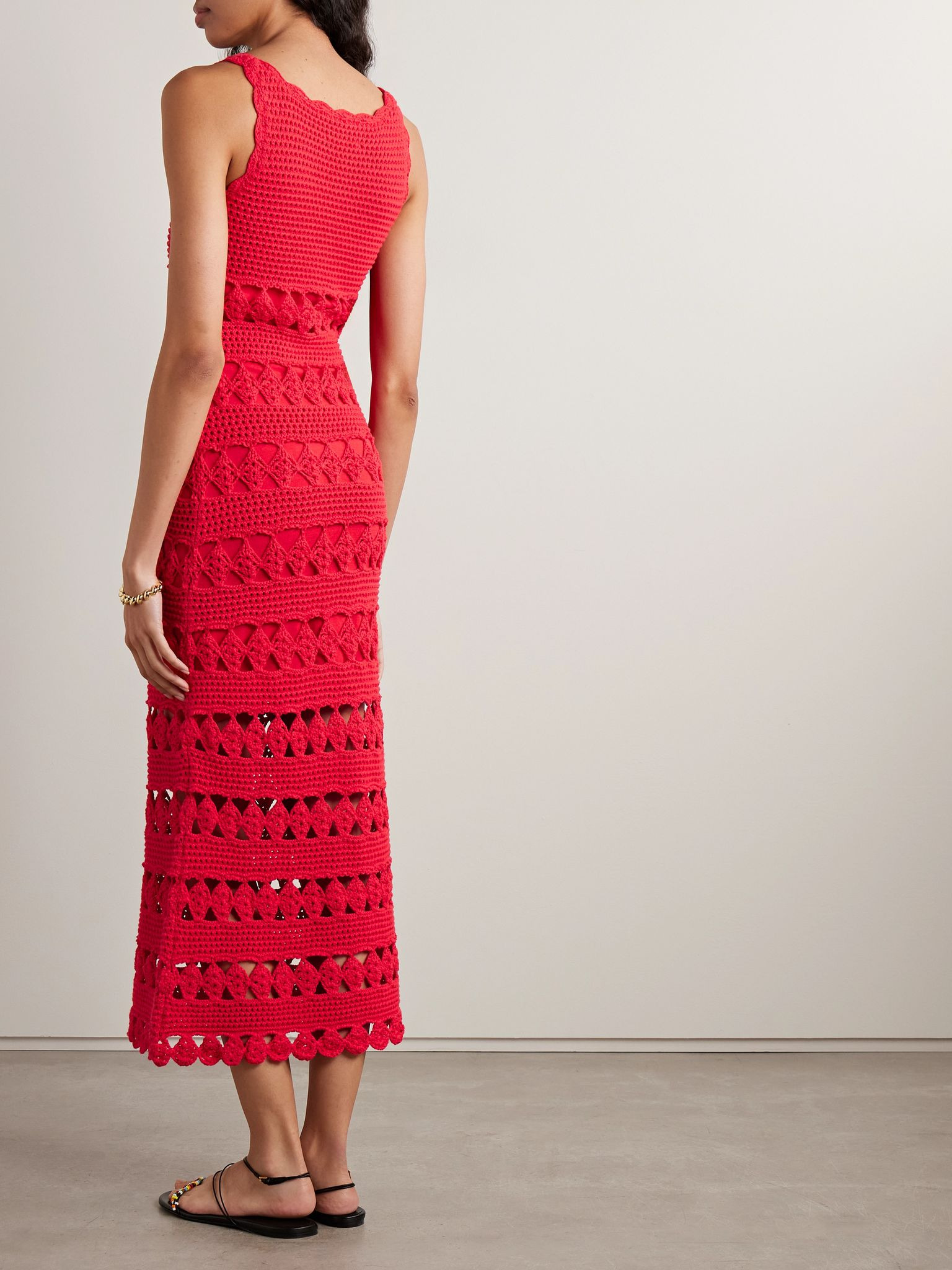 Joan crocheted cotton midi dress Red - 3