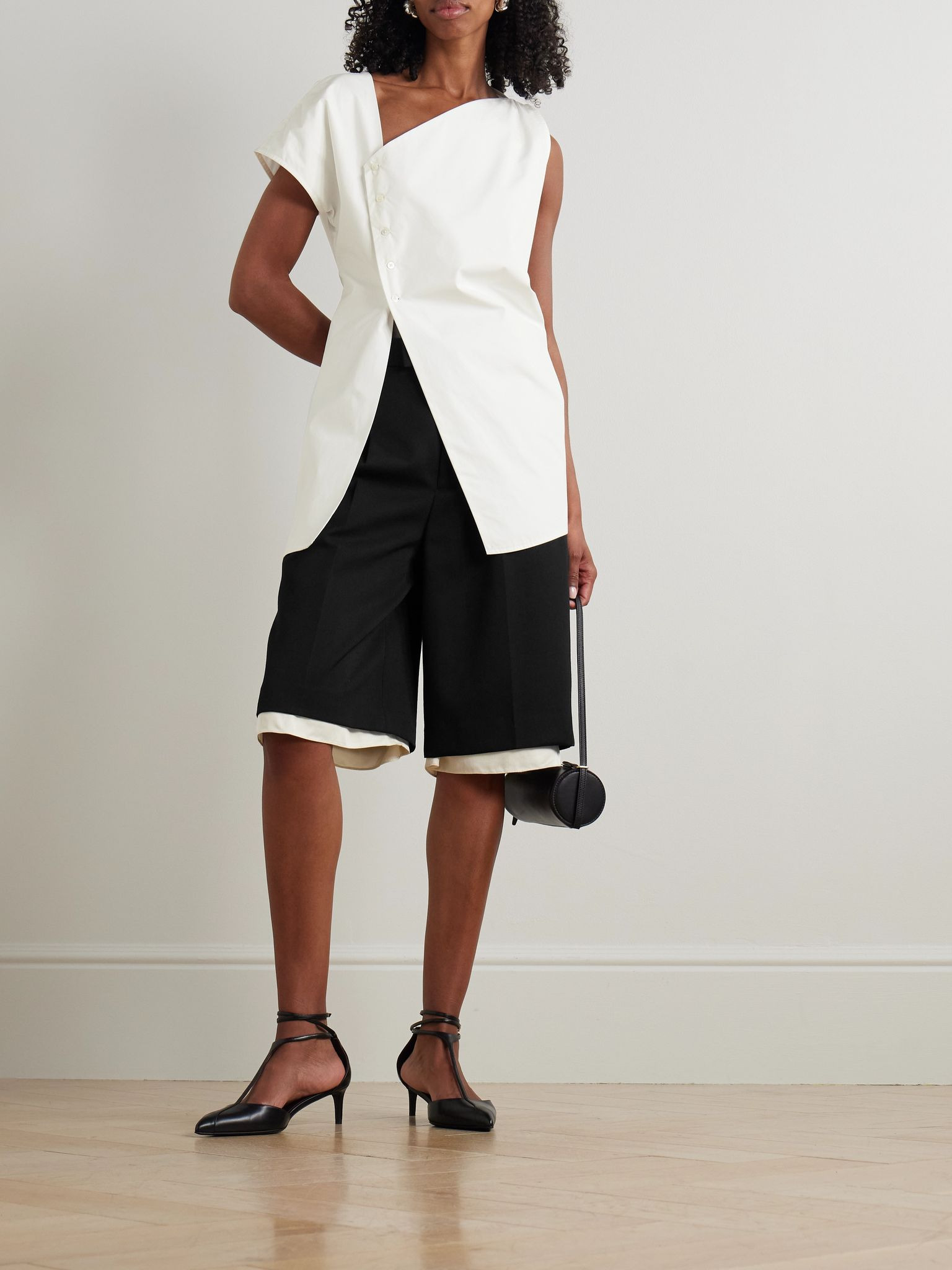 Asymmetric cotton-poplin top White - 2