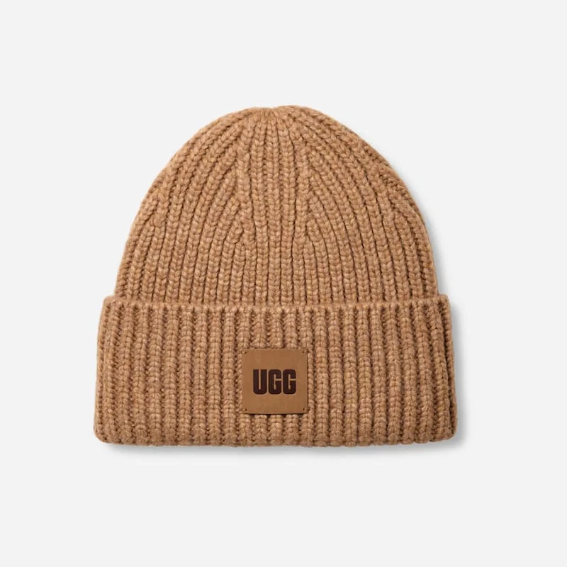 ® Men's Chunky Rib Beanie Polyester Blend in Camel - 1