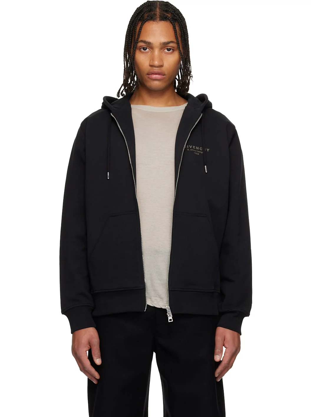 Black Zipped 'GIVENCHY' Stamp Print Hoodie - 1