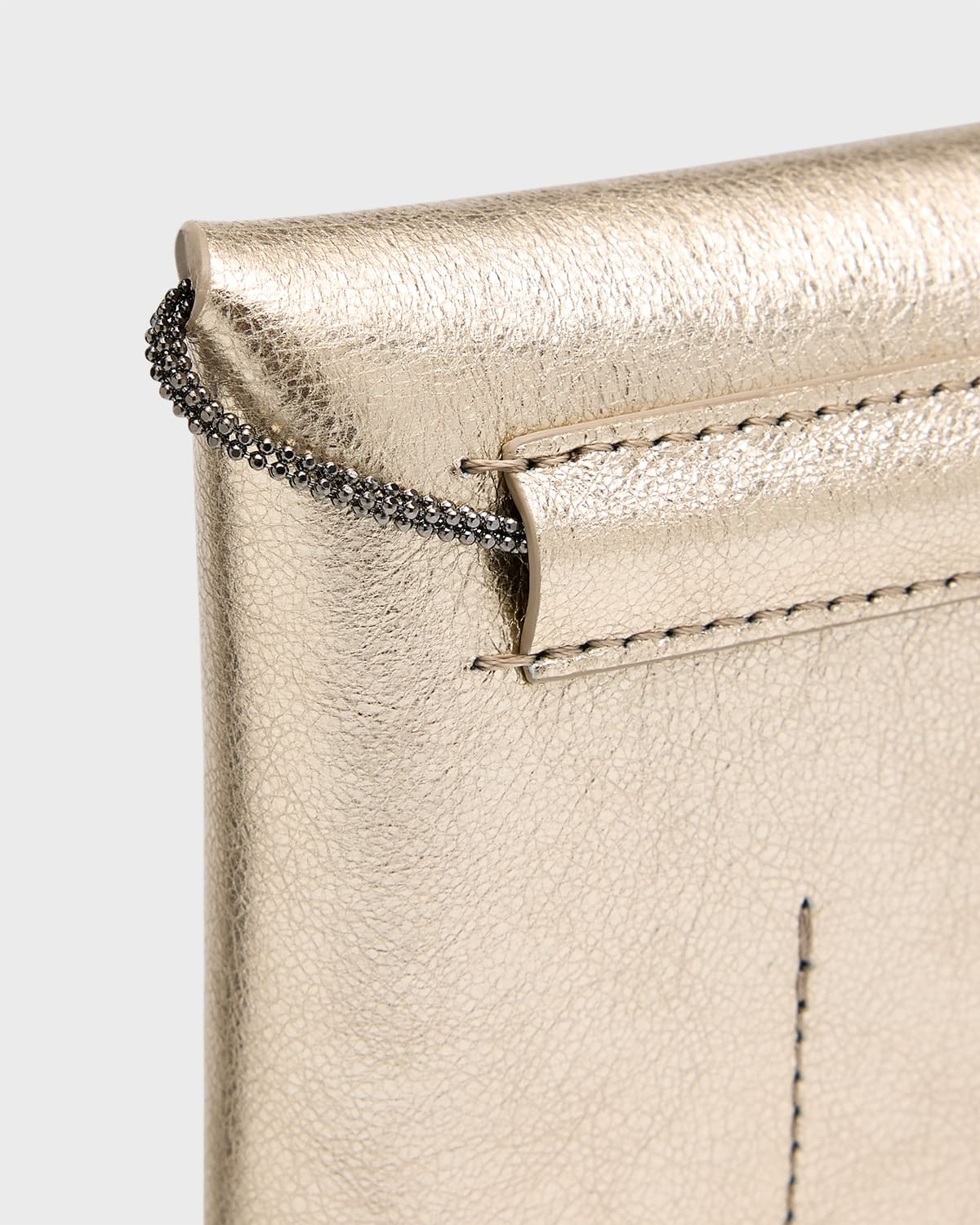 Envelope Flap Metallic Leather Clutch Bag - 5