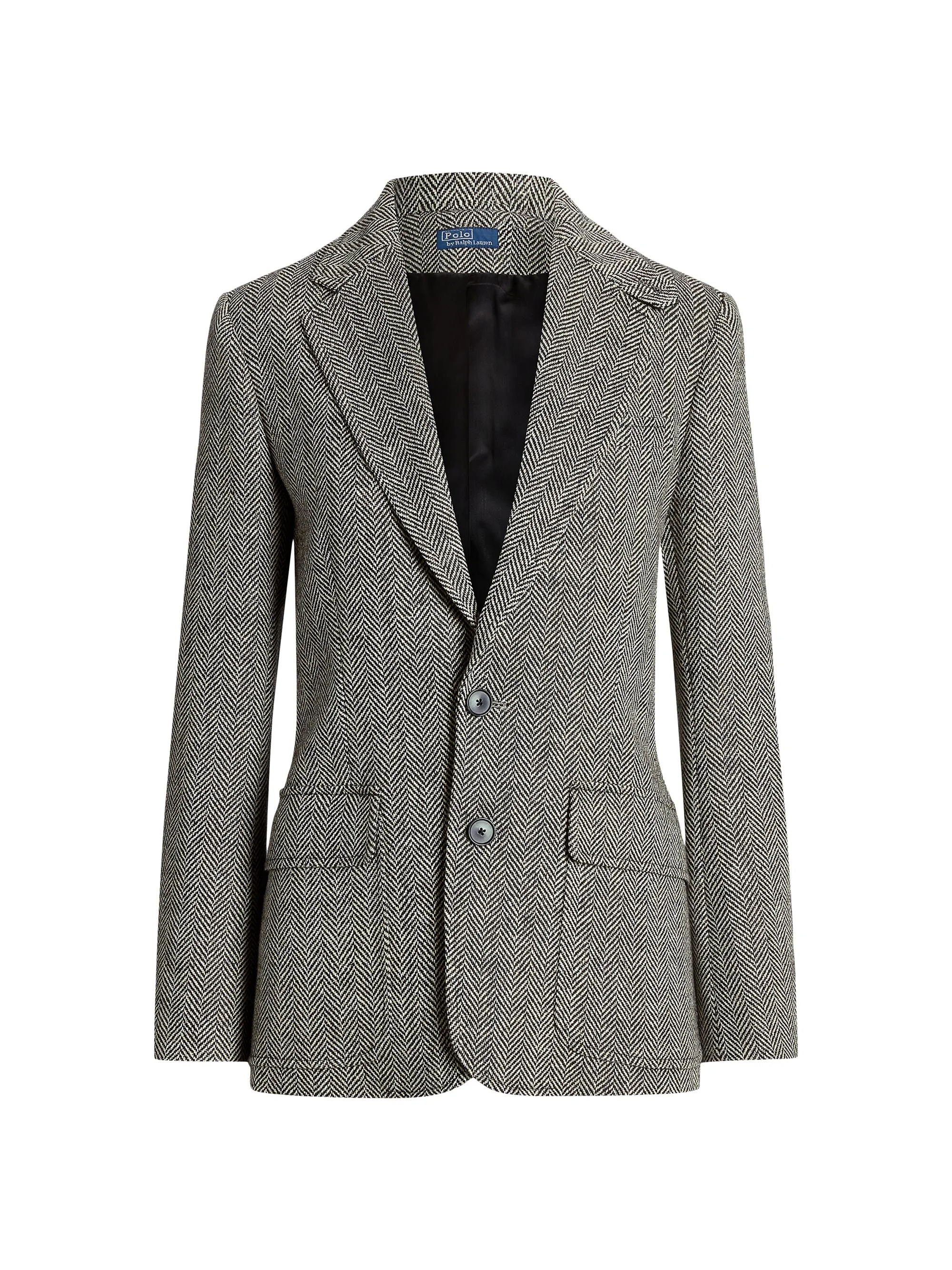 Women's Linen-Blend Herringbone Single-Breasted Blazer - Black Cream Herringbone - 1