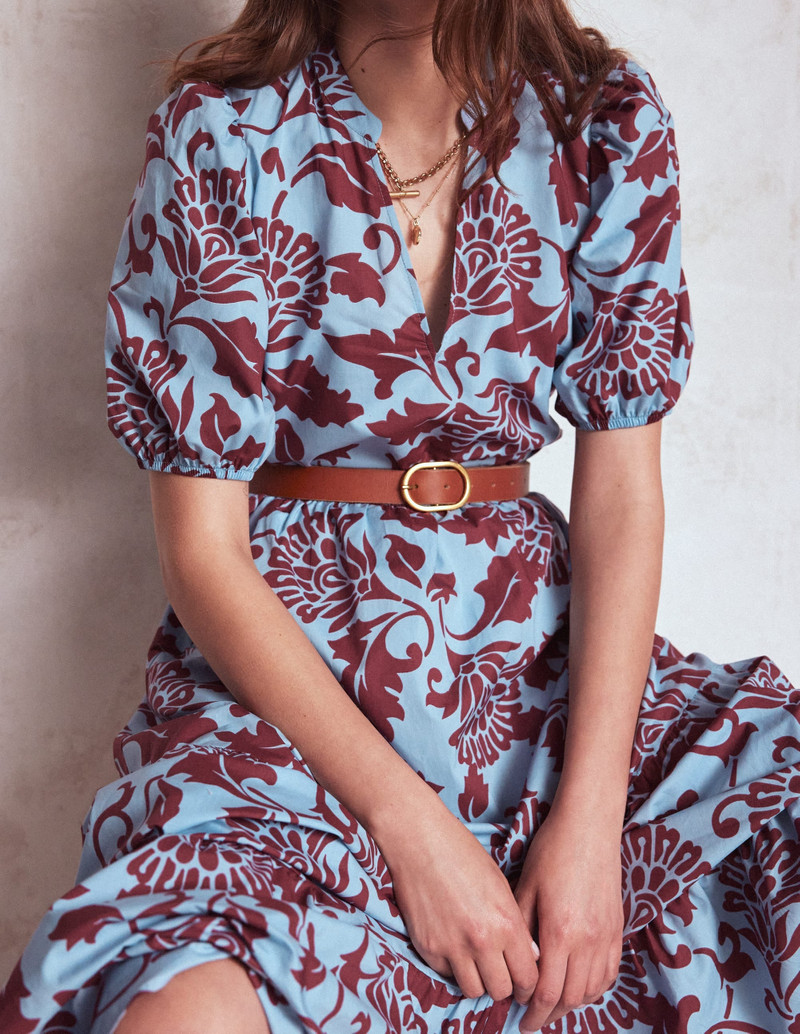 Christabel Cotton Midi Dress-Glacier Blue, Ornate Vine 3