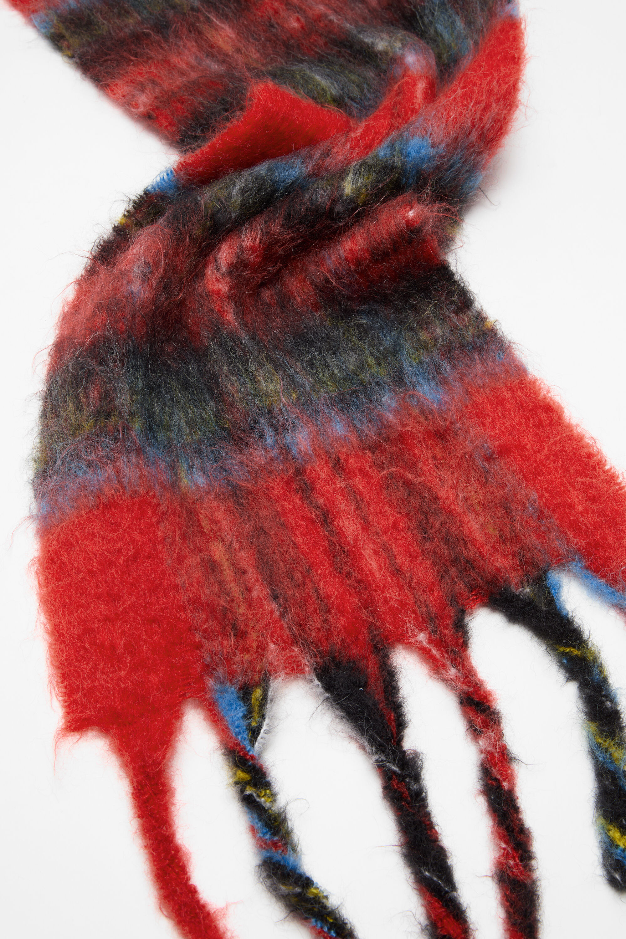 Mohair check scarf - Red/blue - 2