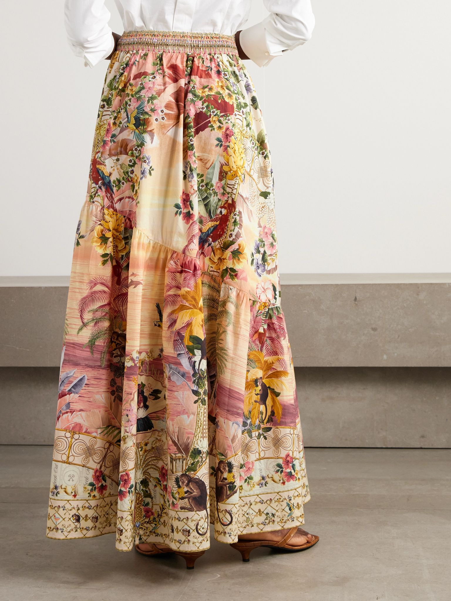 + The White Lotus crystal-embellished printed linen maxi skirt Pink - 3