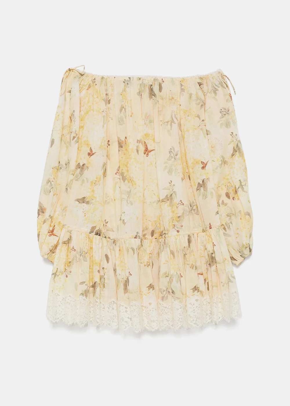 Yellow Botanical Floral Cascadian Tiered Mini Dress - 1