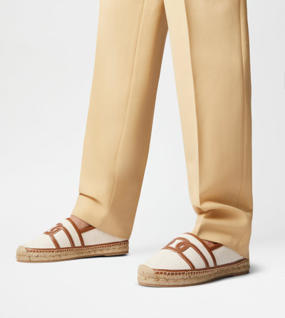 Tod's KATE SLIP-ONS IN CANVAS AND LEATHER - OFF WHITE, BROWN outlook