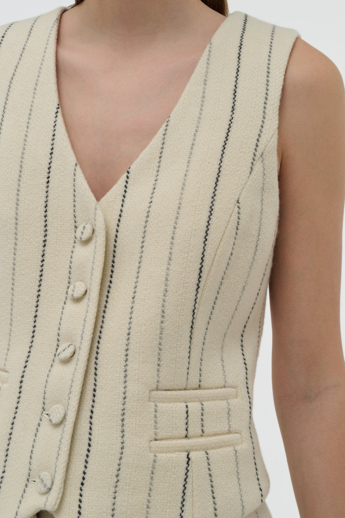 Coleridge Vest in Ivory Multi Pinstripe Wool Cashmere - 6
