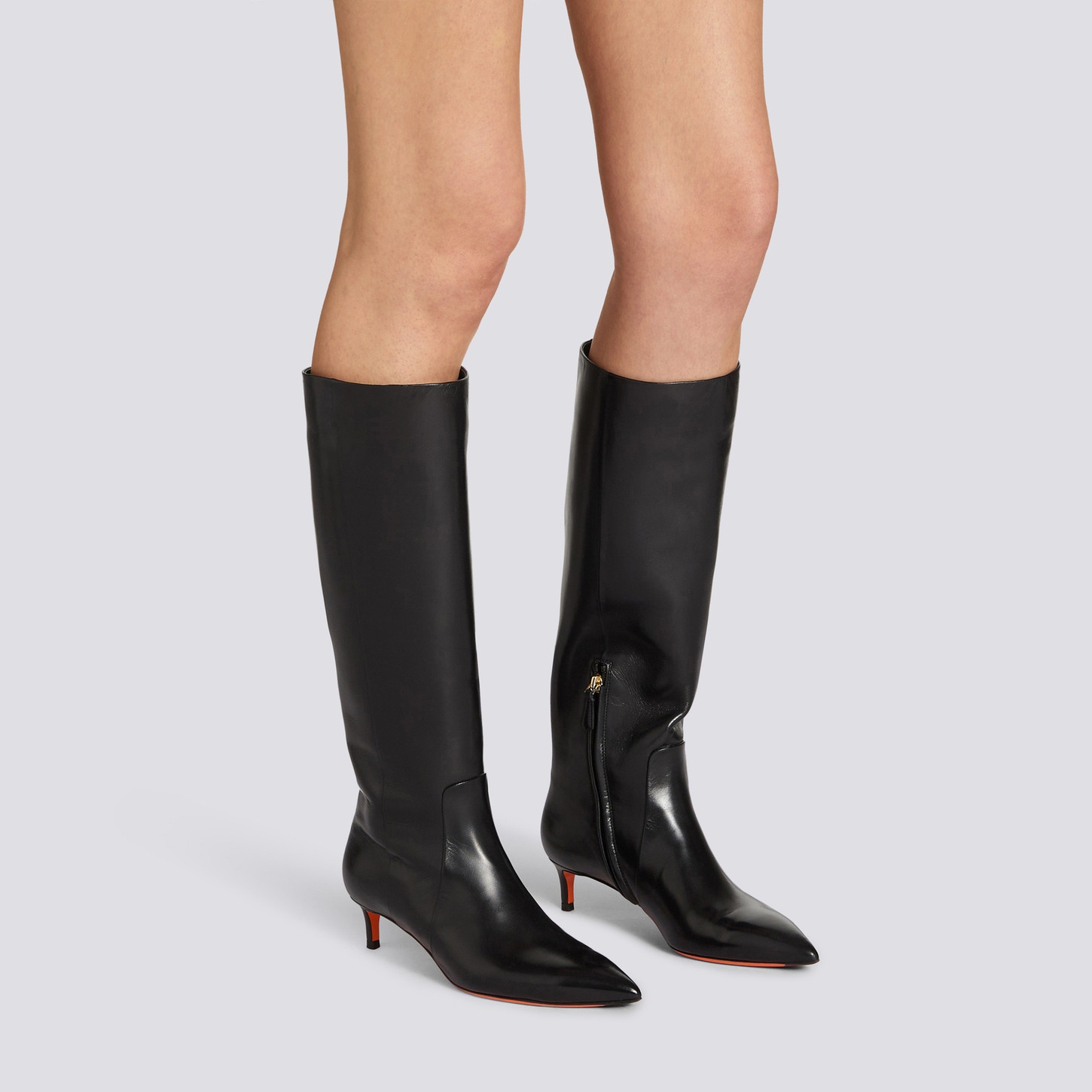 Women's black leather mid-heel boot - 2