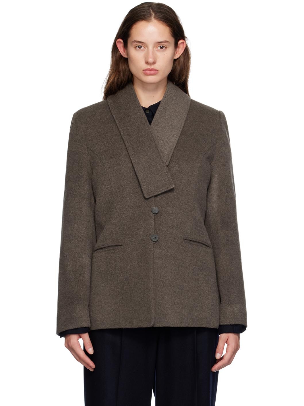 Brown Muffler Collar Blazer - 1