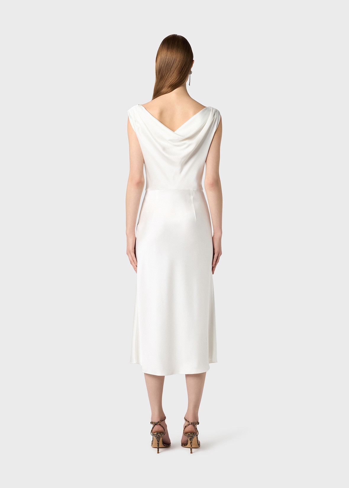 MIDI DRESS IN SHINY SATIN WITH DRAPED NECKLINE - 4