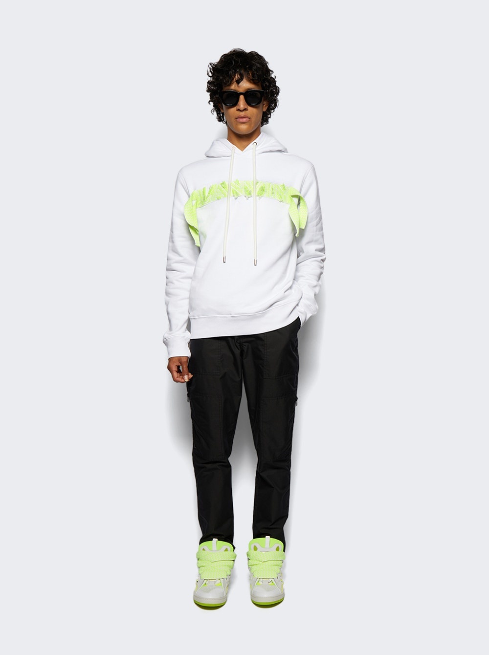 Curb Long Fleece Hoodie Optic White and Green - 2