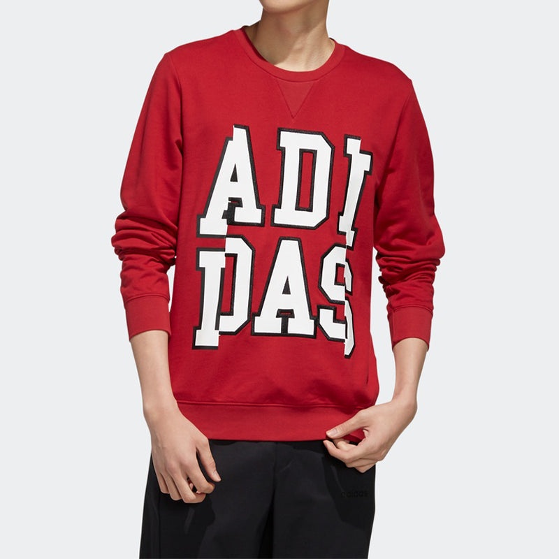 adidas neo Large Logo Printing Round Neck Pullover Red EI6271 - 3