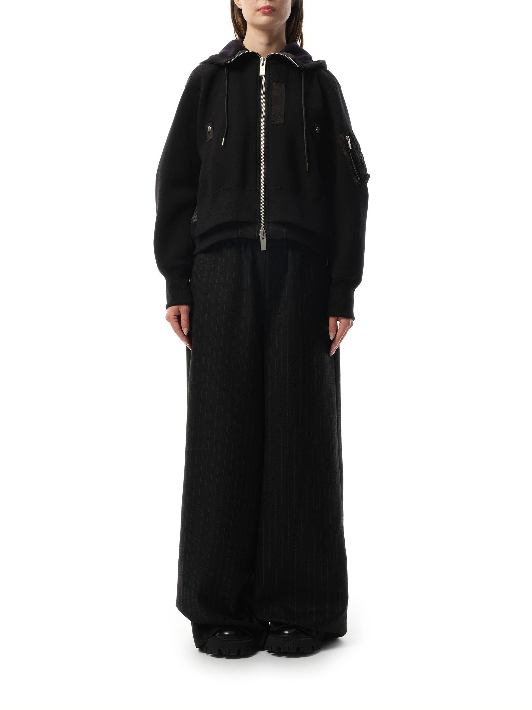Sponge Sweat x Nylon Twill Zip Hoodie in Black - 4