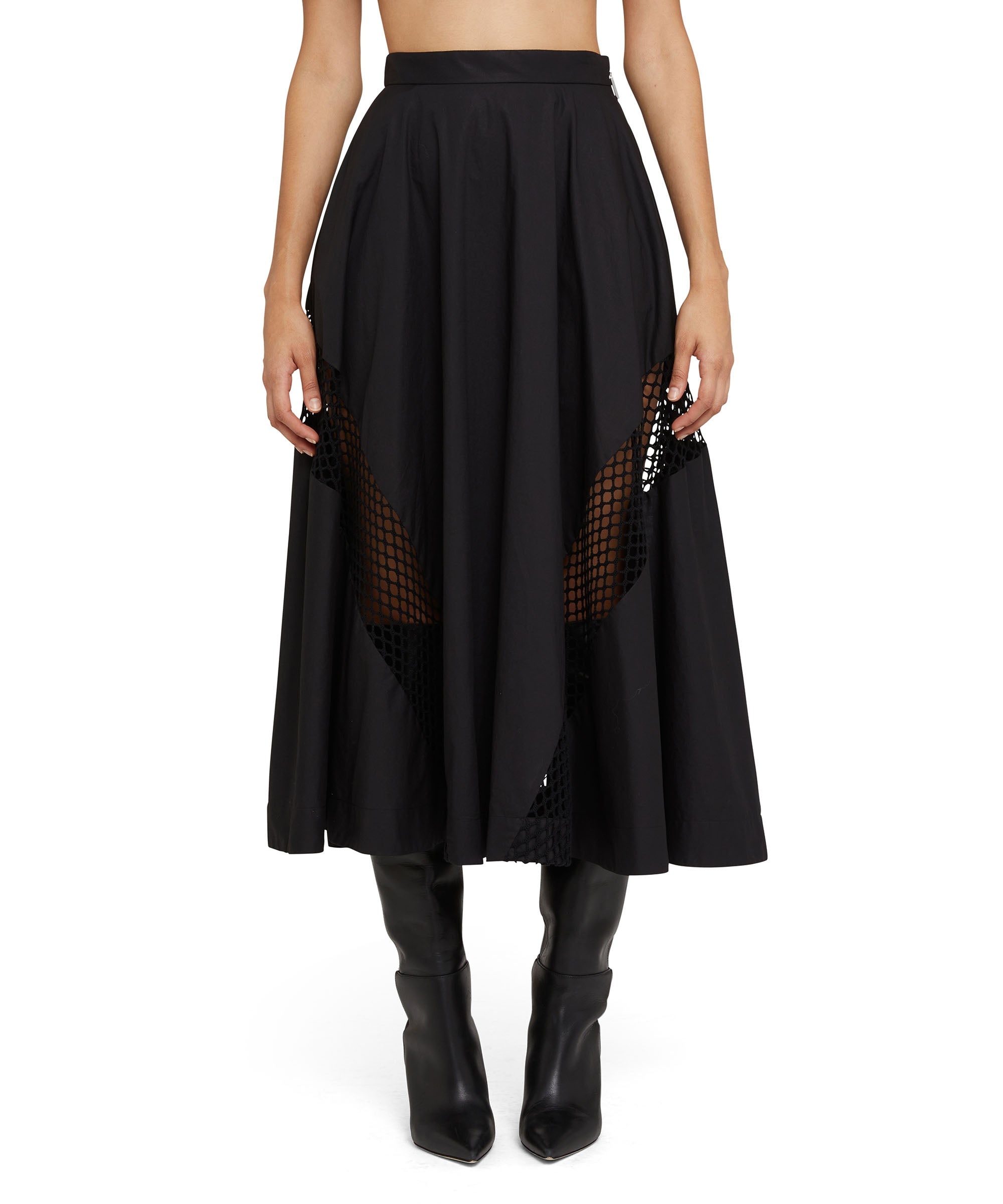 Cotton midi skirt with mesh details - 3