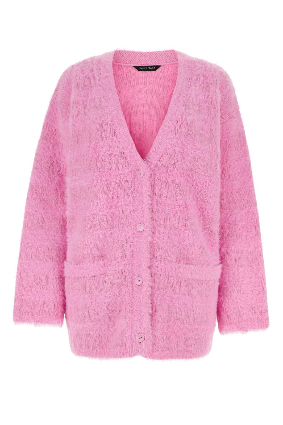 Balenciaga Women Pink Stretch Wool Blend Cardigan - 1