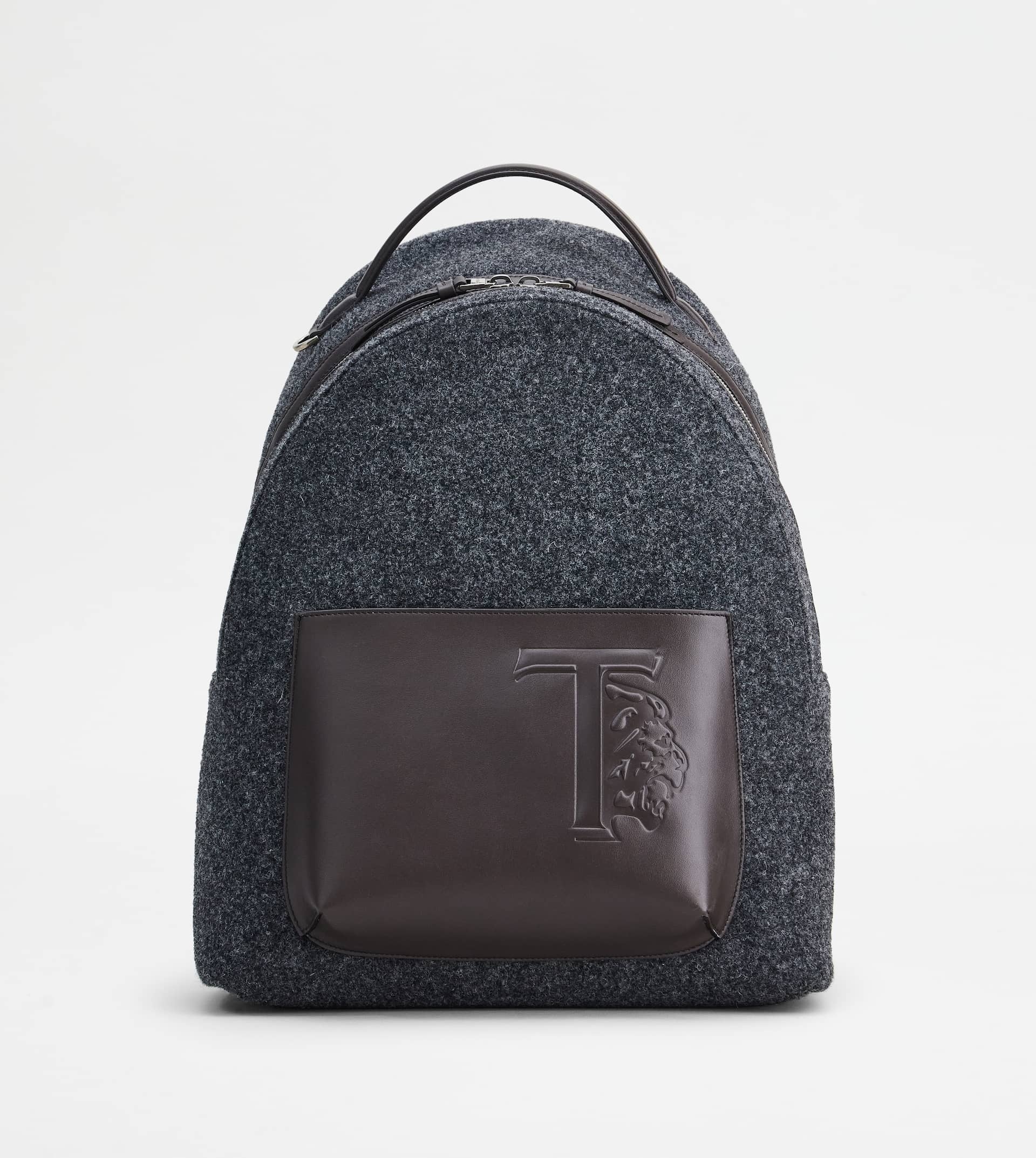 BACKPACK IN FELT AND LEATHER MEDIUM - GREY, BROWN - 1