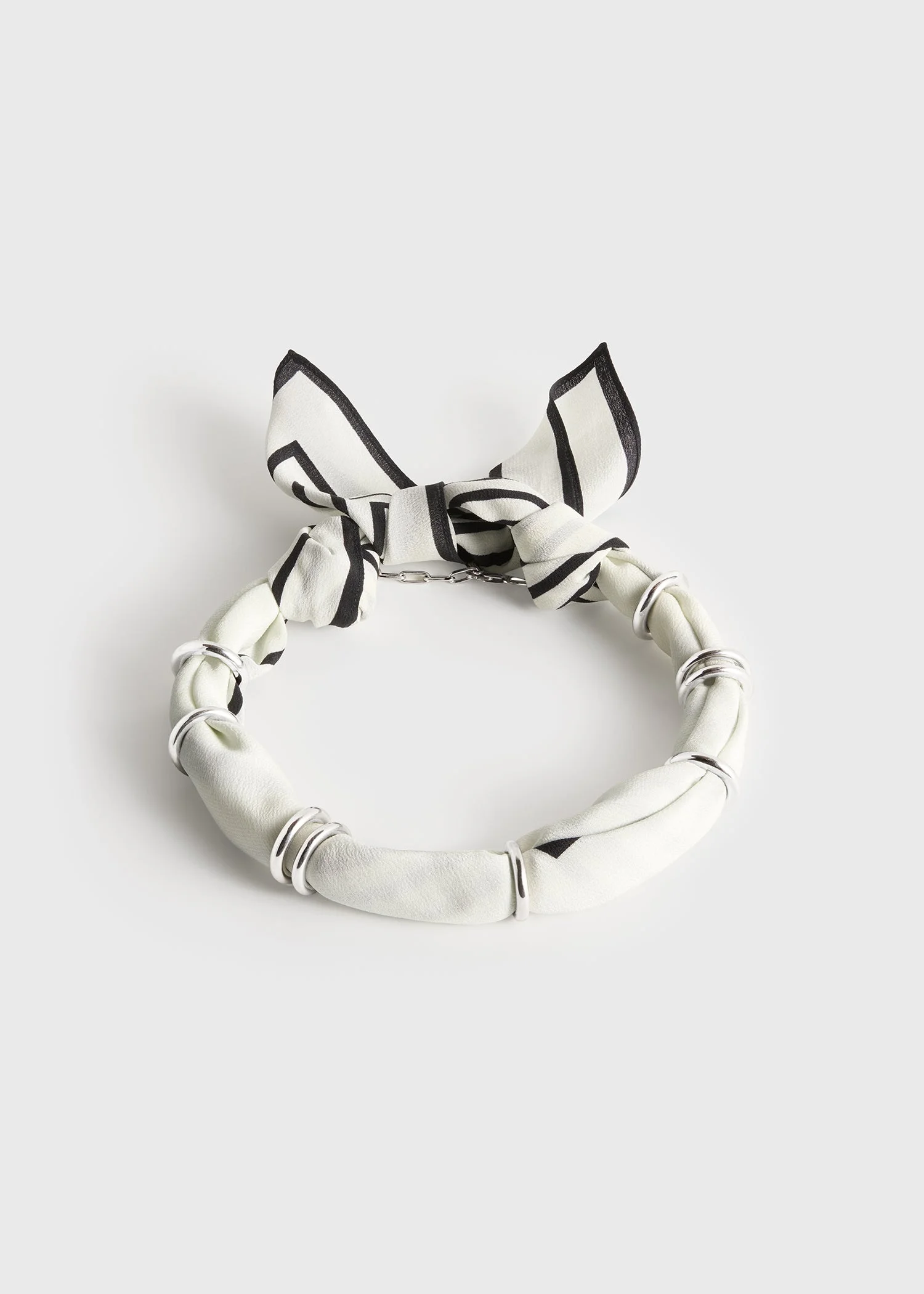 Fine silk scarf collar ecru/black/silver - 1