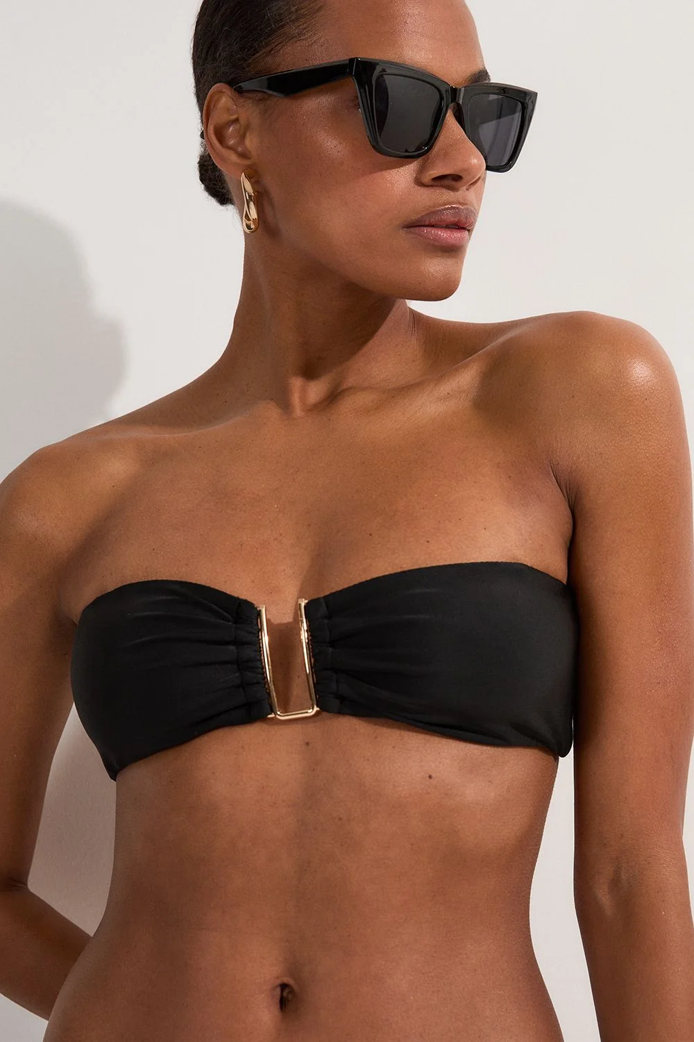 Detachable Strap Gold Trim Bikini Top - 1