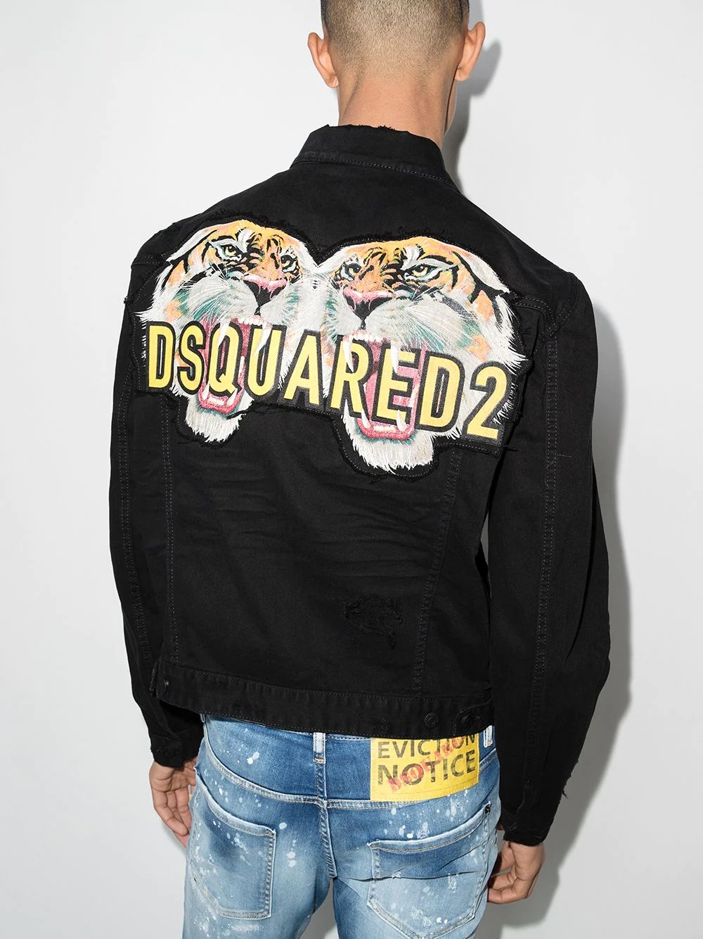 tiger logo denim jacket - 3