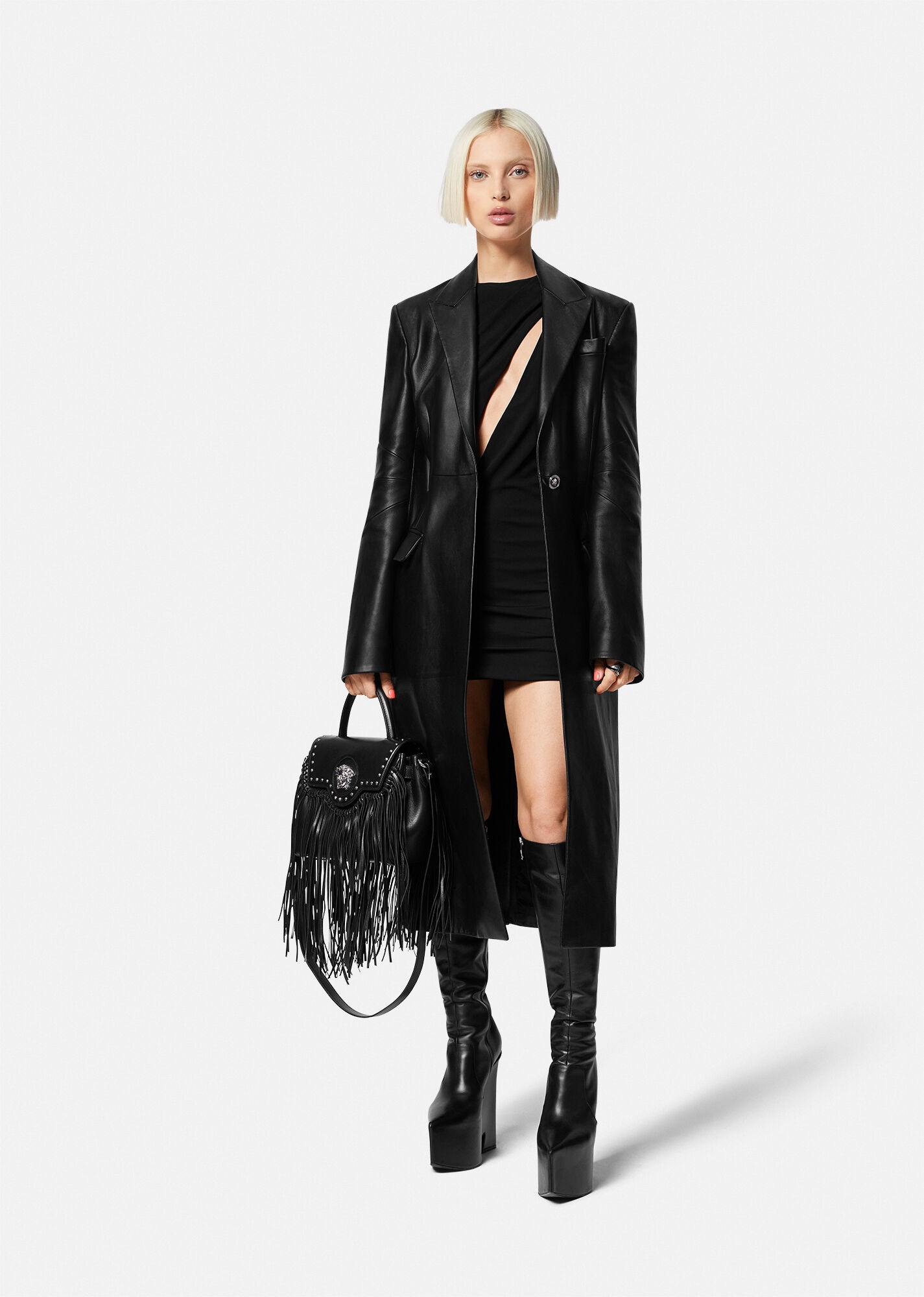 Medusa Leather Long Coat - 2