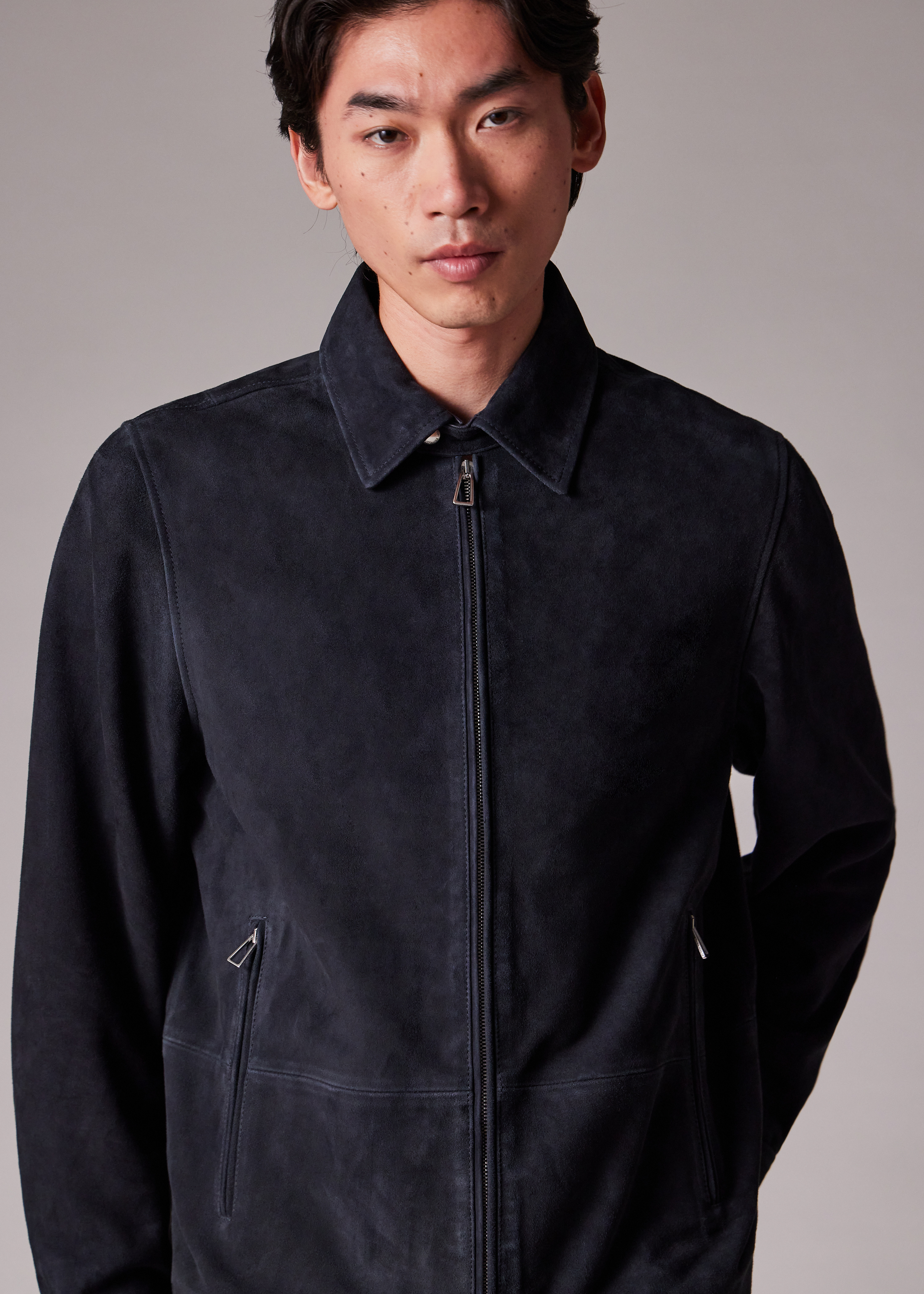 Navy Suede Zip-Front Jacket - 7