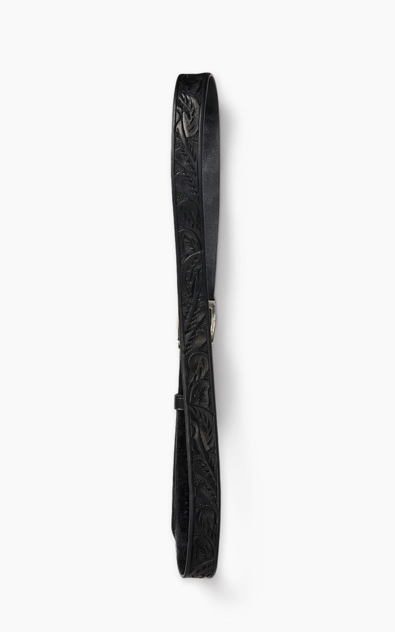 HAND-TOOLED LEATHER BELT BLACK - 3