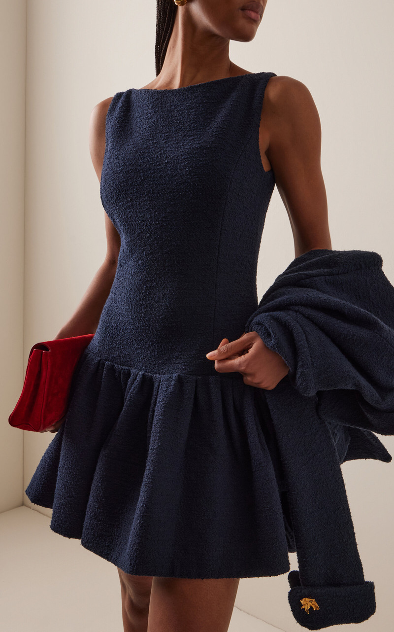 Oscar de la Renta Bubble-Hem Tweed Mini Dress navy outlook